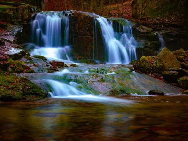 Wilder Bach Mit Steinen Und Wasserfall Altvatergebirge Osteuropa Mähren Frisches — Stockfoto