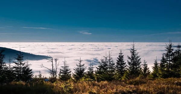 Vista Desde Cordillera Hasta Valle Sobre Niebla Nubes Paisaje Gran — Foto de Stock