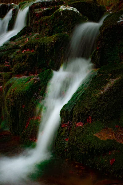 Wilder Bach Mit Steinen Und Wasserfall Altvatergebirge Osteuropa Mähren Frisches — Stockfoto