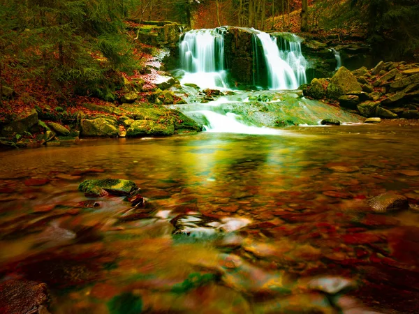 Wilder Bach Mit Steinen Und Wasserfall Altvatergebirge Osteuropa Mähren Frisches — Stockfoto