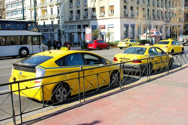 Taxistand Zentrum Von Athen Griechenland Februar 2020 — Stockfoto