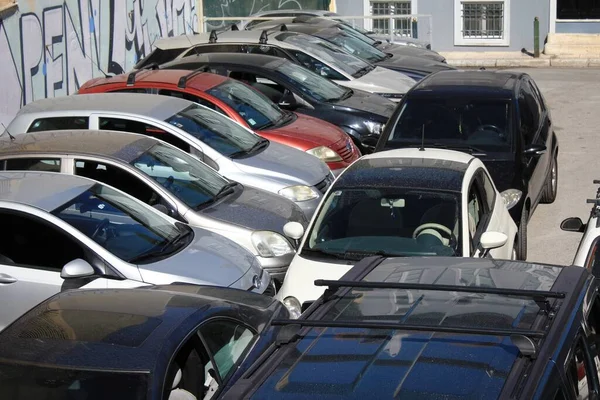 Autók Egy Parkolóban Athén Görögország Október 2020 — Stock Fotó