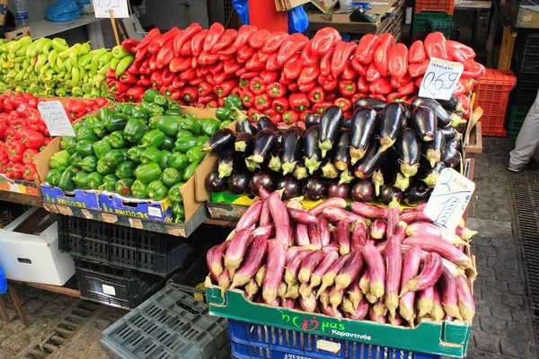 Hortalizas Frutas Venta Mercado Callejero Atenas Grecia Octubre 2020 — Foto de Stock