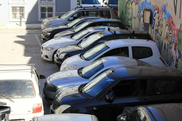 Carros Área Estacionamento Atenas Grécia Outubro 2020 — Fotografia de Stock