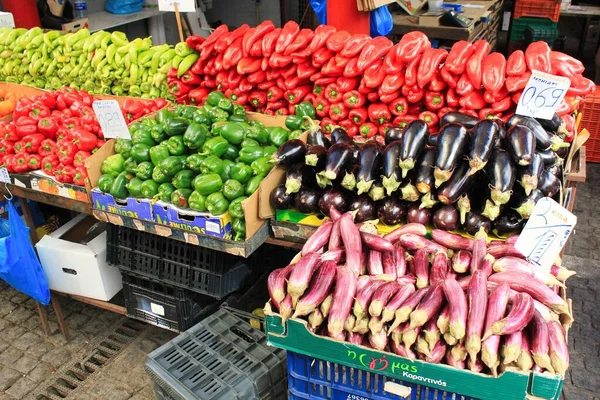 Legumes Frutas Para Venda Mercado Rua Atenas Grécia Outubro 2020 — Fotografia de Stock
