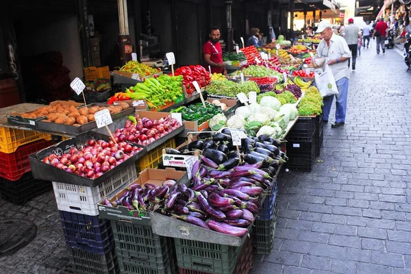 Legumes Frutas Para Venda Mercado Rua Atenas Grécia Outubro 2020 — Fotografia de Stock