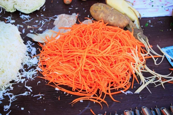 Carrot cut into julienne for salad