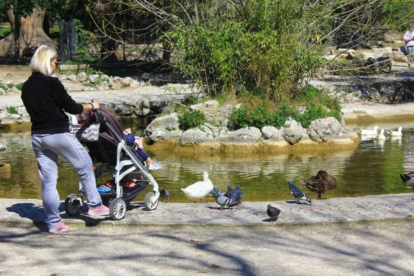 Menschen Genießen Einen Sonnigen Tag Über Einem Künstlichen See Den — Stockfoto