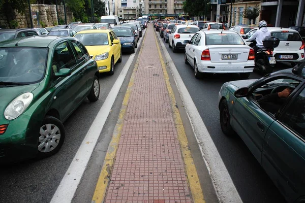 Starker Verkehr Auf Den Straßen Athens Nach Der Ankündigung Einer — Stockfoto