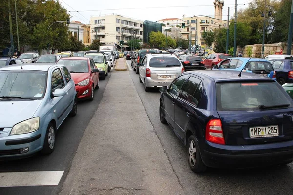 Starker Verkehr Auf Den Straßen Athens Nach Der Ankündigung Einer — Stockfoto