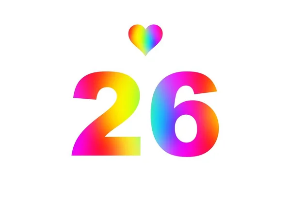 26E Verjaardagskaart Illustratie Met Veelkleurige Nummers Geïsoleerd Witte Achtergrond — Stockfoto