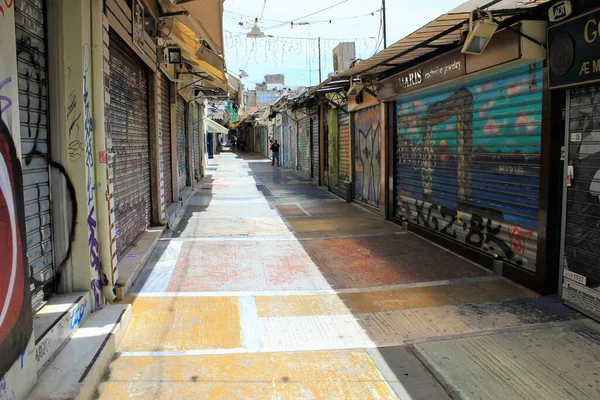 Atenas Grecia Mayo 2020 Tiendas Cerradas Distrito Monastiraki Durante Cierre —  Fotos de Stock