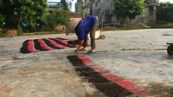 Asian woman drying incense — Stock Video