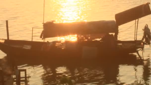 Захід Сонця Над Річкою Човном — стокове відео