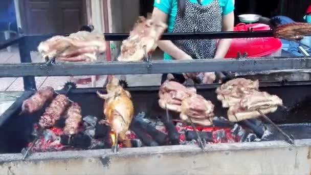 火の上のおいしいロースト肉 — ストック動画