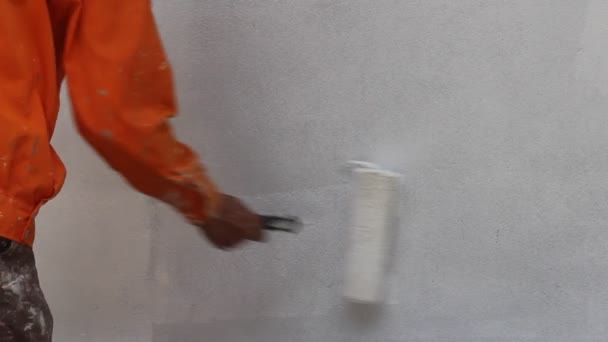 Pintor de pared de pintura en casa — Vídeo de stock