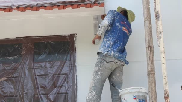 Pittore pittura parete in casa — Video Stock