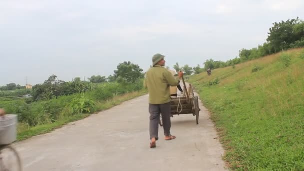 Boeren trekken kar, vietnam — Stockvideo