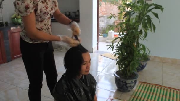 Barber hair coloring for customer — Stock Video