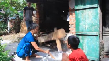 çiftçiler un içine pirinç dövme