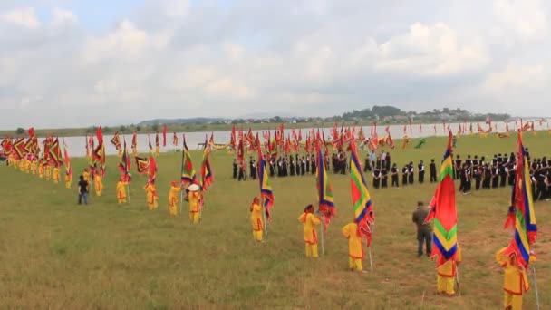 Flag in the traditional festival in Vietnam — Stock Video