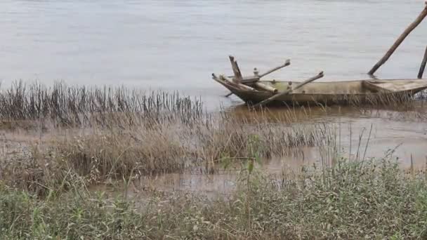Nehir kıyısında, vietnam üzerinde tekne — Stok video
