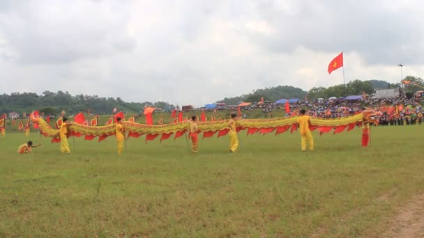 Un grupo de personas asiáticas bailan dragón en festivales folclóricos — Vídeo de stock