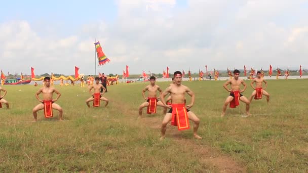 Kampfsportler führen traditionelle Kampfkünste auf — Stockvideo