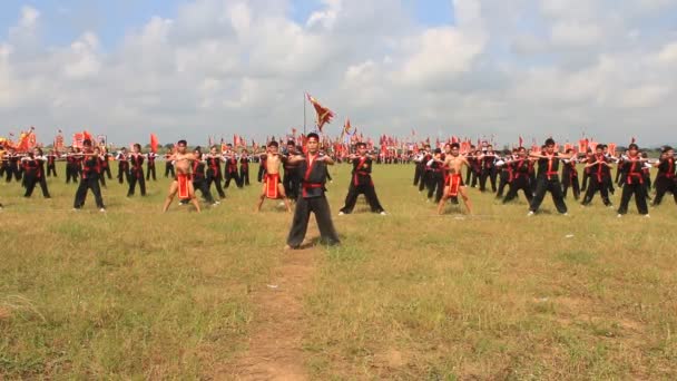 Kampfsportler führen traditionelle Kampfkünste auf — Stockvideo