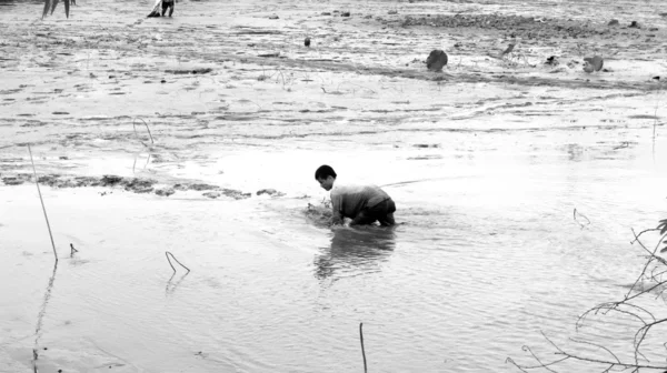 Pescadores pescando en la laguna — Foto de Stock