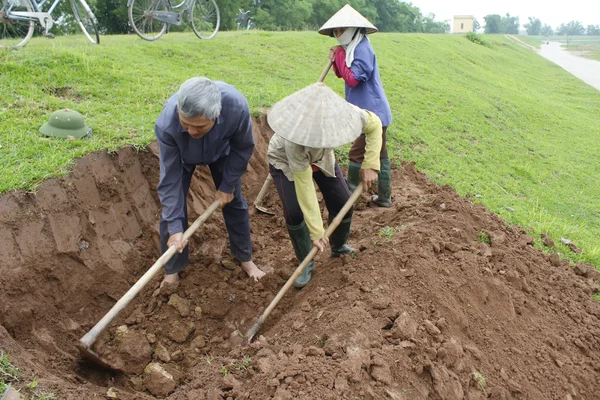 Hai Duong, Wietnam, sierpnia, 4: kobieta i mężczyzna pracujący w gospodarstwie — Zdjęcie stockowe