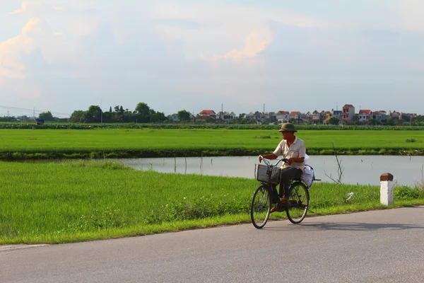 Asian man riding a bicycle on the road — Stock Photo, Image