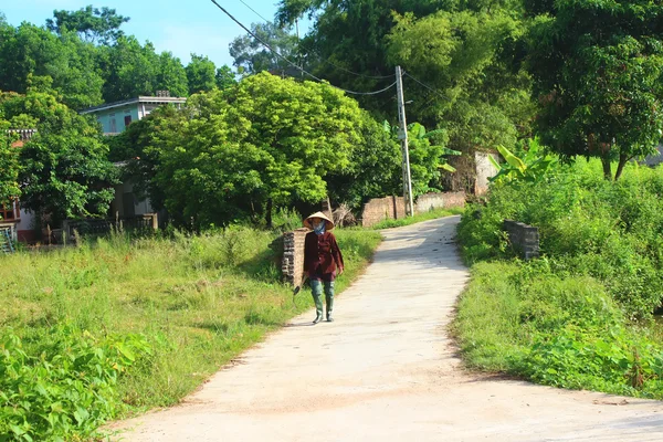 Camponesa com foice na estrada — Fotografia de Stock