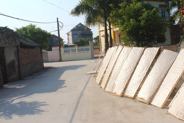 Традиционно изготовленная рисовая бумага сушится на солнце, Вьетнам — стоковое фото