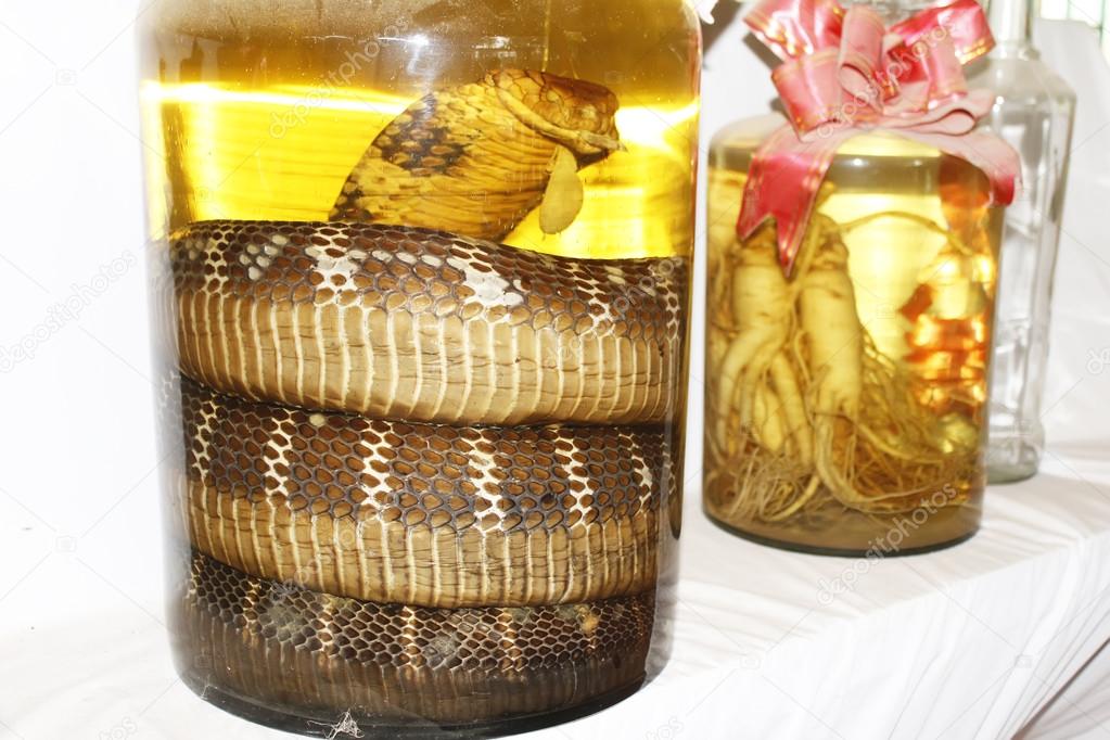 Vietnamese alcohol drink with snakes