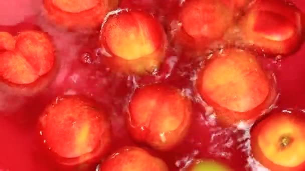 Perziken in water wassen — Stockvideo