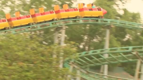 Play roller coaster in the park — Stock Video