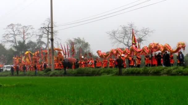 Hagyományos fesztiválokon részt vevő emberek csoportja, Haiduong, Vietnam, március 13, 2015, — Stock videók