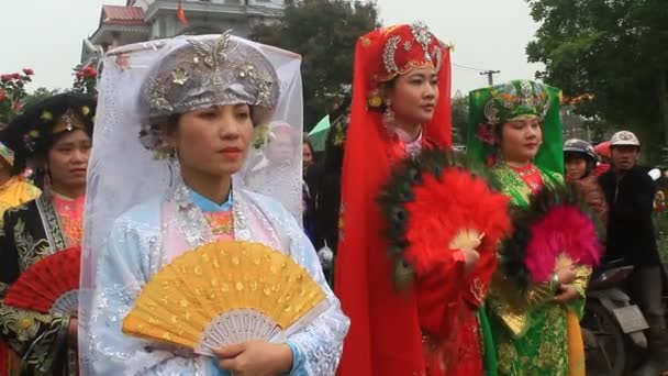 Haiduong, Vietnam, maart, 13, 2015, groep van mensen het bijwonen van traditionele feesten — Stockvideo