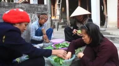 Haiduong, Vietnam, 24 Aralık 2014: zencefil bir harç taş vurma kadın