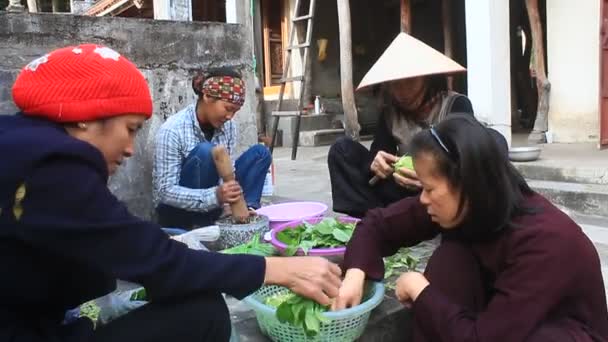 Haiduong, Wietnam, 24 grudnia 2014: kobiety walenie imbir z zaprawy kamienia — Wideo stockowe