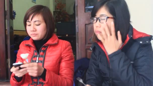 HAI DUONG, VIETNAM, DEZEMBRO, 30: Pessoas que comem no mercado tradicional de comida de rua em 30 de dezembro de 2014 em Hai Duong, Vietnã — Vídeo de Stock