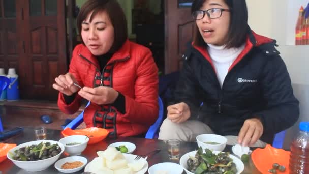 Hai Duong, Vietnam, December, 30: Mensen eten op traditionele straatvoedsel markt op december, 30, 2014 in Hai Duong, Vietnam — Stockvideo