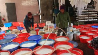 Haiduong, Vietnam, Şubat, 10, 2015: İnsanlar Kudzu un işleme