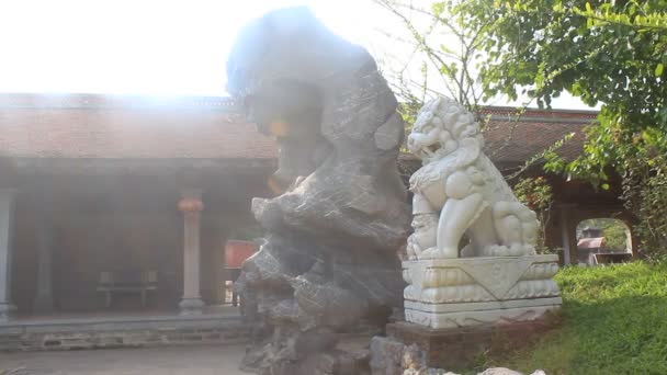 Leones de piedra, mascota en el templo Asia — Vídeo de stock