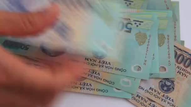 Подсчет вьетнамских денег — стоковое видео