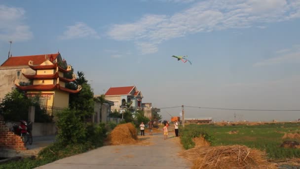 Vietnam kırsal çocuklar uçurtma üzerinde 29 Mayıs 2013 Hai Duong, Vietnam için oyun. — Stok video