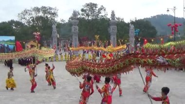 Ejderha dansı, aslan dansı Vietnam 'da geleneksel festivalde