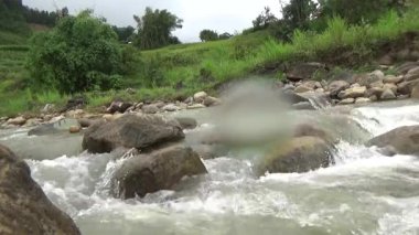 Bir sürü büyük kayası olan bir dere.