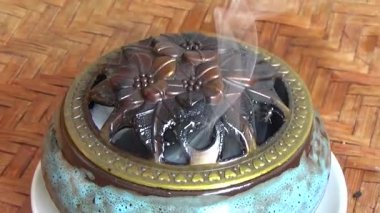 Tütsü yakan, tütsülenmiş, kalın duman çıkaran bir ocak.